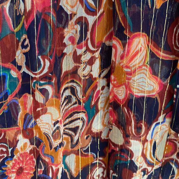 A.L.C. Frida Silk Top Semi Sheer Blouse Size 2 Port Wine Multi Billowy Flowy - Picture 2 of 10